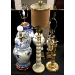 Table Lamps - a pair of contemporary Chinese lamps; brass side lights; others; shades (10)