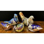 A Royal Crown Derby Paperweight Turtle Dove; others Blue Jay; Wren Blue Tit etc, all gold stopper (
