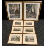 A set of four coloured hunting prints; two comical Shooting prints; two golfing prints, Dendy Sadler
