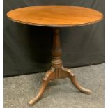 A 'George III' mahogany tripod occasional table, circular one-piece tilting top, turned column,