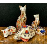 A Royal Crown Derby Paperweight, Tortoise; others Siamese Cat & Kitten; Piglet & Lady Bird, all