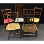 An Edwardian mahogany side chair, outlined throughout with boxwood stringing; a 20th century oak