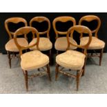 A set of six Victorian balloon back dining chairs, turned splayed fore legs, c.1880