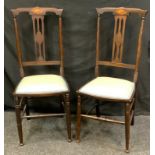 A pair of late Victorian early Edwardian mahogany side chairs, shaped rail with shell patera, 99cm