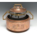 A early 20th century Secessionist Revival copper and brass punch cooler, embossed with Sphinx,
