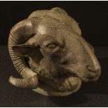 A cast metal wall mounted ram's head, 14cm high