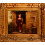 S**J**Lander (early 19th century) Young Girl at the Cottage Door signed, oil on canvas, 22.5cm x