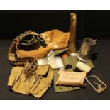 Militaria - chemical testing kit, bugle, kit bag, cartridge belt, etc