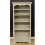 A tall 19th century style painted open bookcase, 188cm high, 91cm wide, 34cm deep