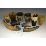 Eight horn beakers, various hues, 13.7cm high to 9.5cm high, late 18th century and later; a 19th