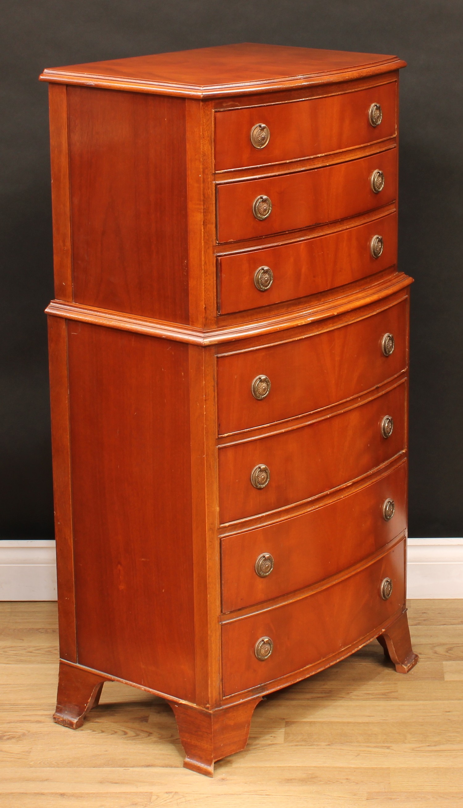 An Edwardian mahogany bedroom cupboard; others similar; a bow front chest of seven drawers, 109cm - Image 3 of 12