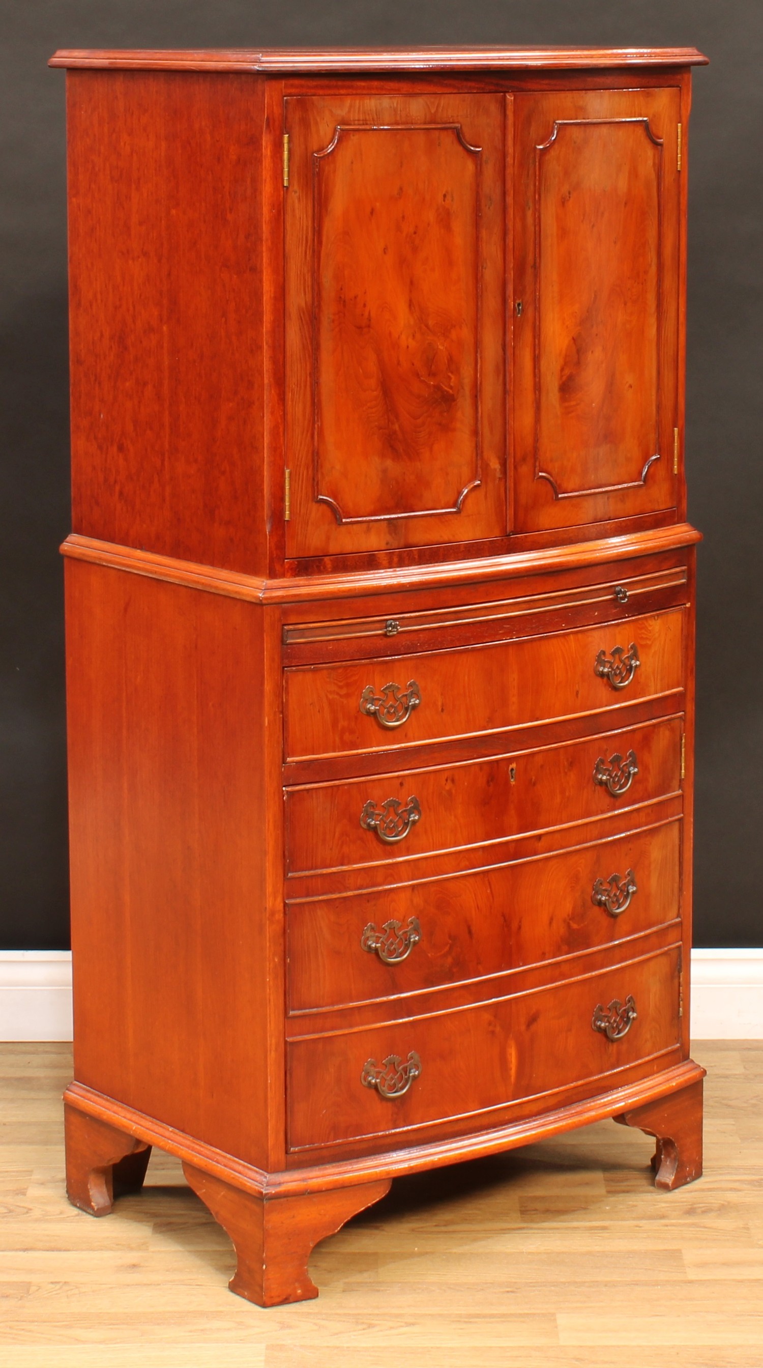 A George III style yew veneered drinks or cocktail cabinet, 129.5cm high, 61cm wide, 44.5cm deep; - Image 4 of 7
