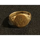 A 9ct gold gentleman's signet ring, ring size T, 6g