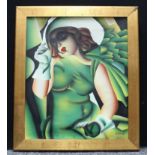 A Wood (After Tamara De Lempicka) Girl in Green signed, oil, 60cm x 50cm