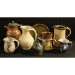 Studio Pottery - a salt glazed puzzle jug; other stoneware jugs; condiment bottle; qty