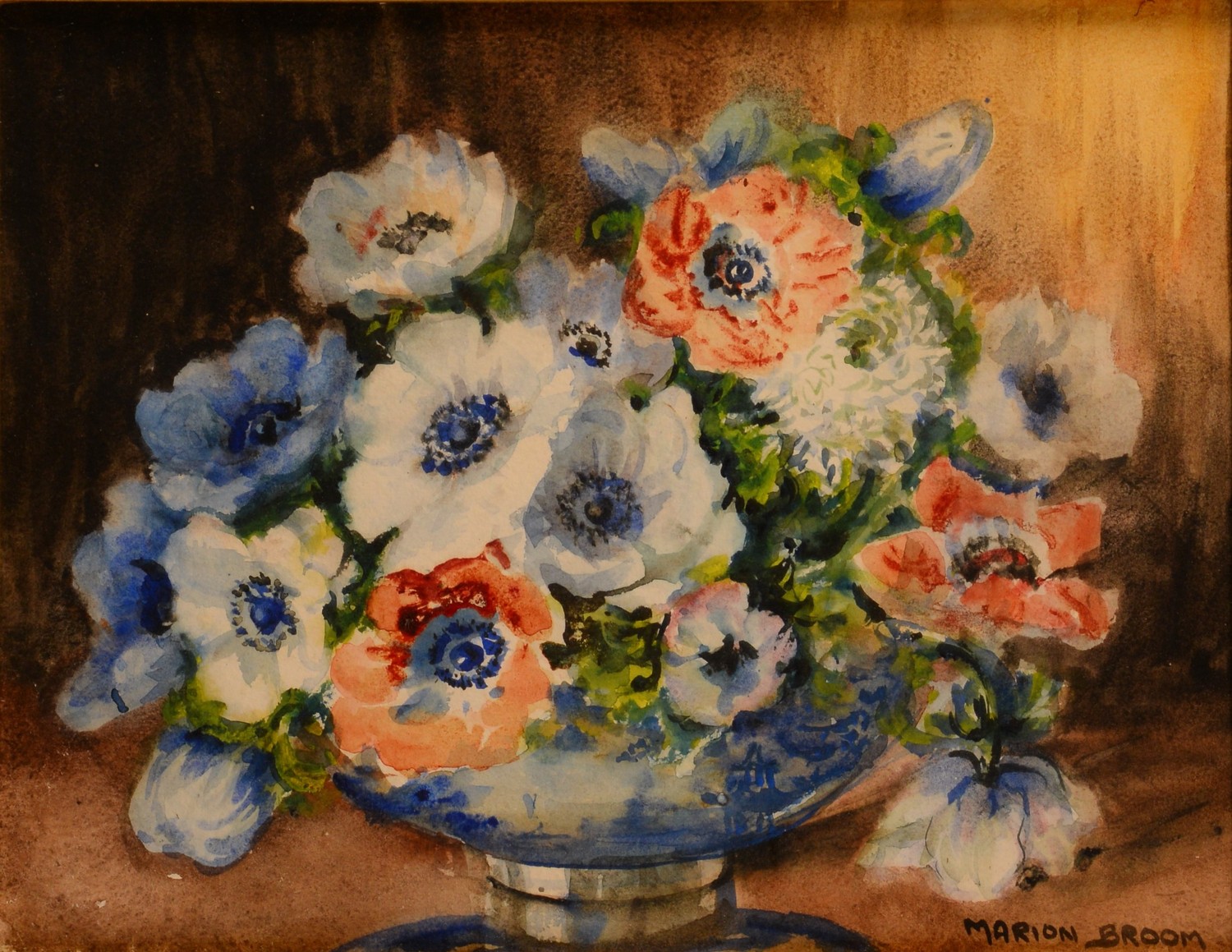 Marion Broom (1878-1962) Still Life, Anemone in a Bowl signed, watercolour, 28cm x 36cm