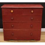 A Victorian painted chest of five drawers, 96cm high, 107cm wide, 47cm deep