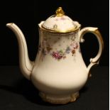 A Royal Crown Derby Royal Antoinette pattern coffee pot and cover, 22cm, printed marks, second