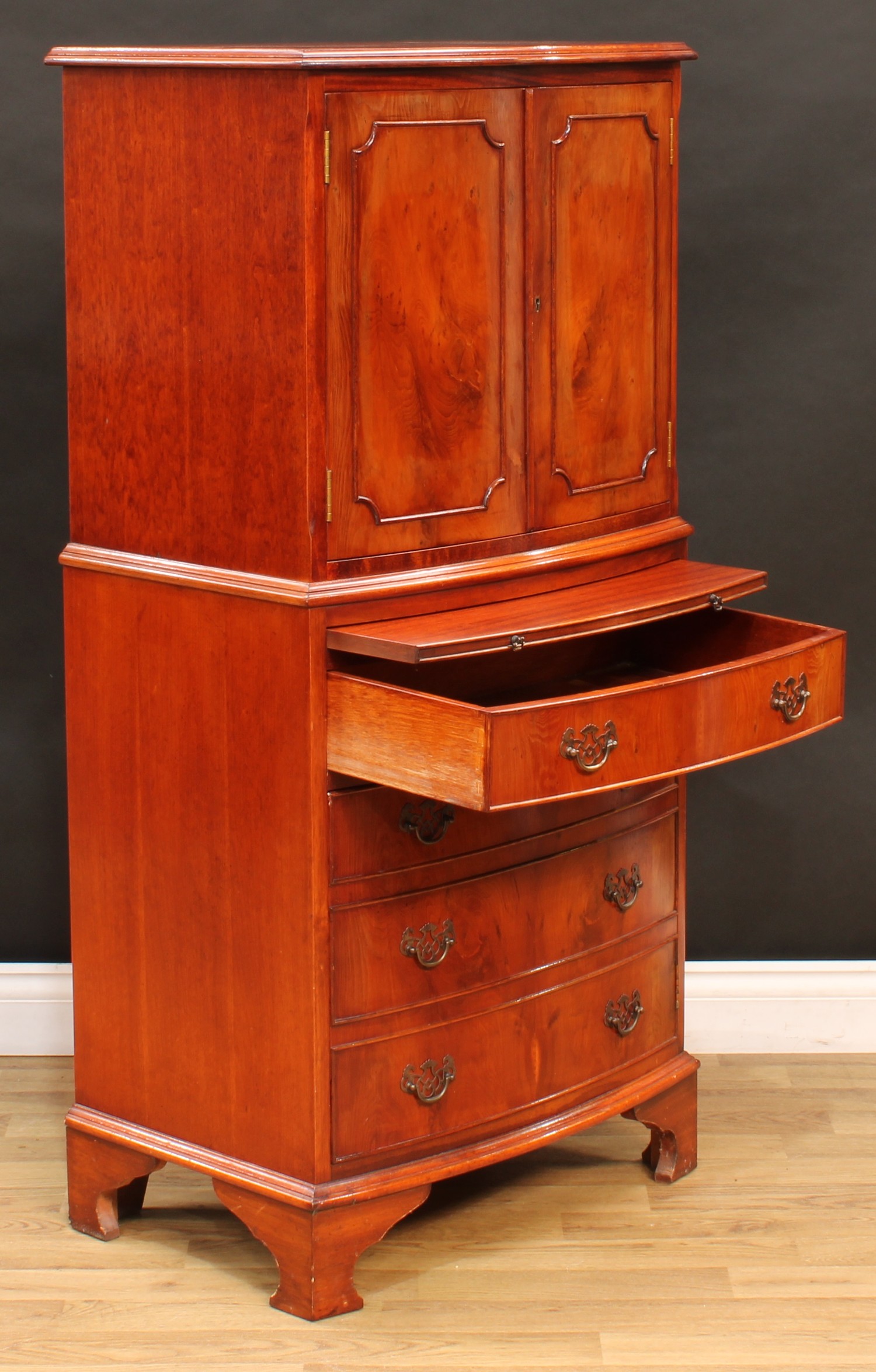 A George III style yew veneered drinks or cocktail cabinet, 129.5cm high, 61cm wide, 44.5cm deep; - Image 5 of 7