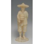 A Chinese soapstone figure, carved as a fisherman, 15.5cm high