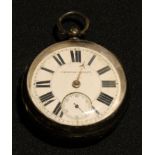 A Victorian silver open faced pocket watch, marked Improved Patent, Roman numerals, subsidiary