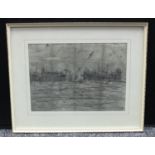 After LS Lowry Harbour Scene pencil, 21.5cm x 29.5cm