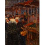 Circle of Frank Brangwyn Busy Market oil on canvas, 28cm x 22cm