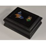 A 19th century Italian Grand Tour pietra dura and ebonised rectangular box, hinged cover with