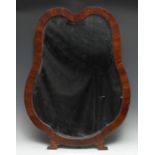 A late 19th/early 20th century mahogany cartouche shaped easel dressing table glass, quite plain,