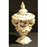 A Hungarian Herend Porcelain two handled campana shaped pedestal pot pourri vase and cover,