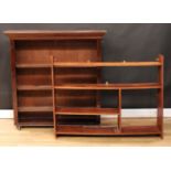 An open bookcase, moulded top above three adjustable shelves, 119cm high, 118cm wide, 29cm deep;