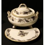 A Royal Crown Derby Portman Oak pattern vegetable dish and cover, second; a similar crescent