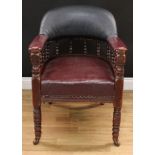A Victorian club type library chair, 84.5cm high, 65.5cm wide, the seat 46cm wide and 55cm deep, c.