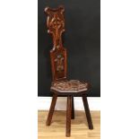 An oak spinning chair, possibly commemorating the marriage of Prince Charles and Lady Diana Spencer,