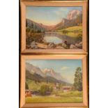 Anso Weise (1895-1986) A Pair, Lake Hintersee, Ramsau, Berchtesgaden and Village, Upper Bavaria