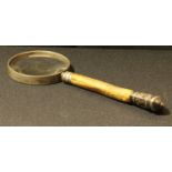 A silver mounted stag antler-hafted magnifying glass
