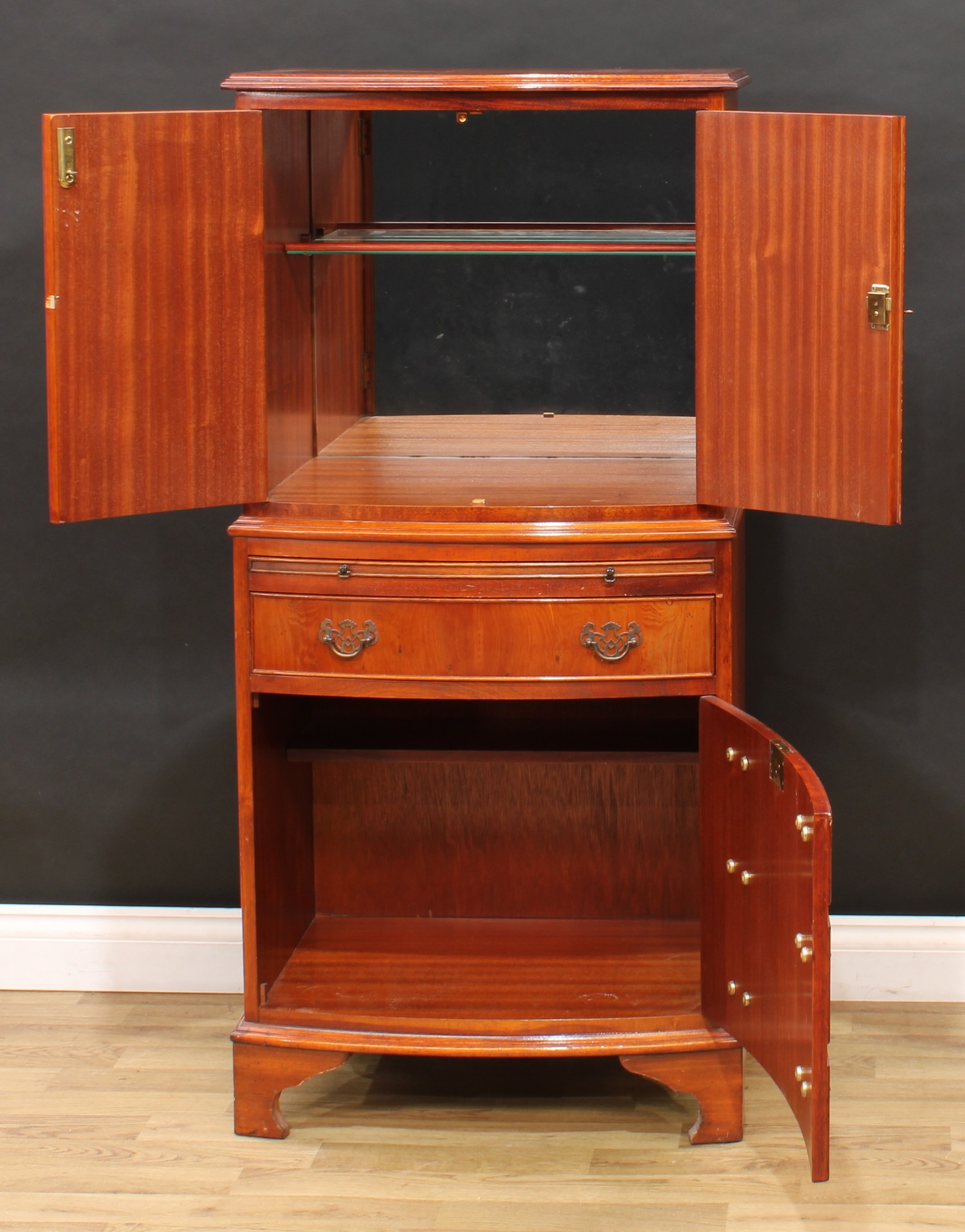 A George III style yew veneered drinks or cocktail cabinet, 129.5cm high, 61cm wide, 44.5cm deep; - Image 3 of 7