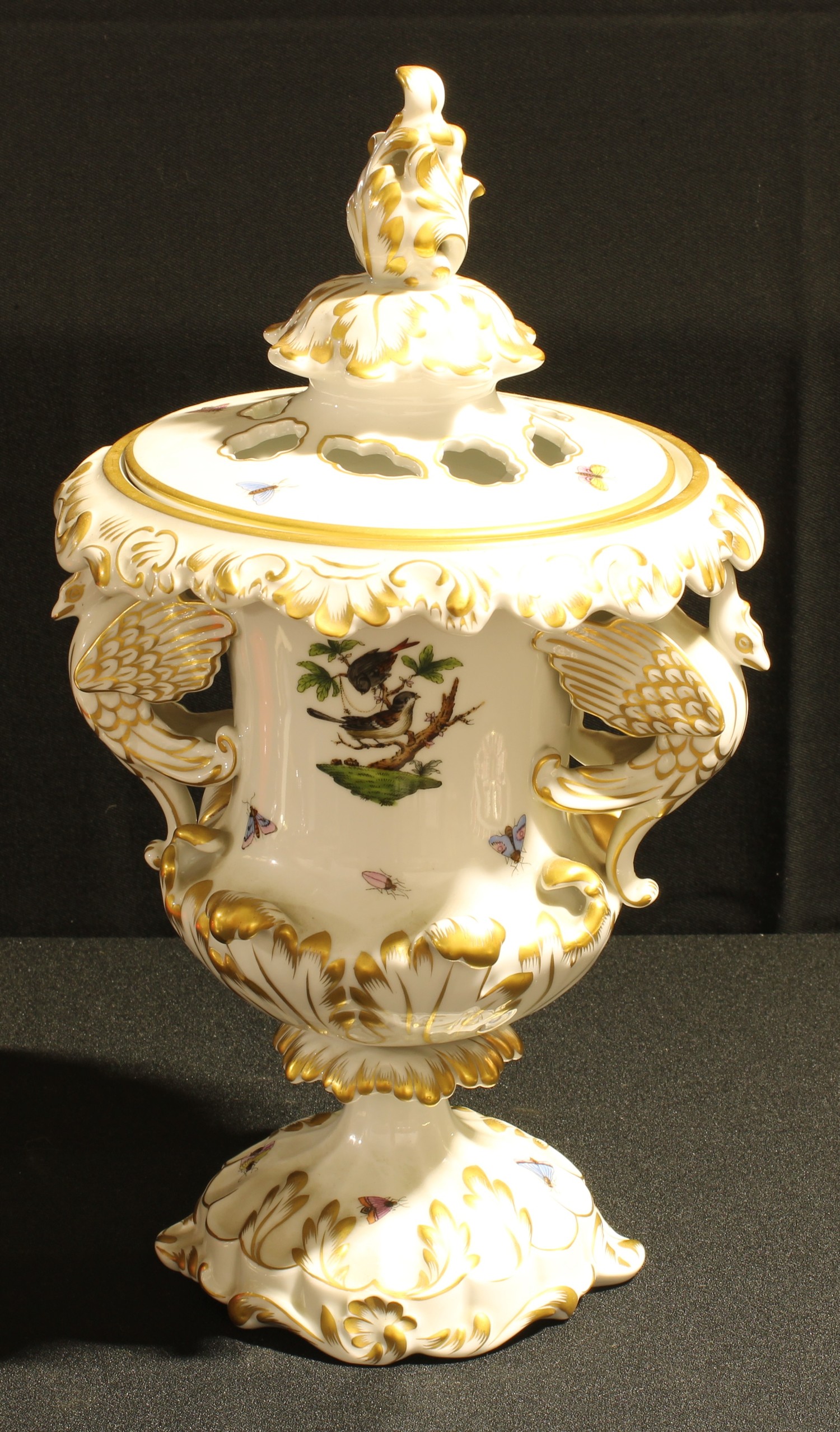 A Hungarian Herend Porcelain two handled campana shaped pedestal pot pourri vase and cover, - Image 2 of 2