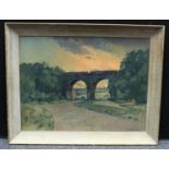 Hugh Ralph Mickley Railway Viaduct signed, oil, 59.5cm x 80cm