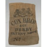 Advertising - Local Interest - Shot Tower, Derby, a mid-19th century printed canvas lead shot bag,