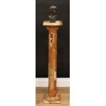 A Neo-Classical style gilt metal mounted onyx Corinthian column statuary pedestal, square plateau