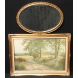 A David Dipnall print, Summer Lane, 50cm x 75cm, framed; an oval gesso framed wall mirror,