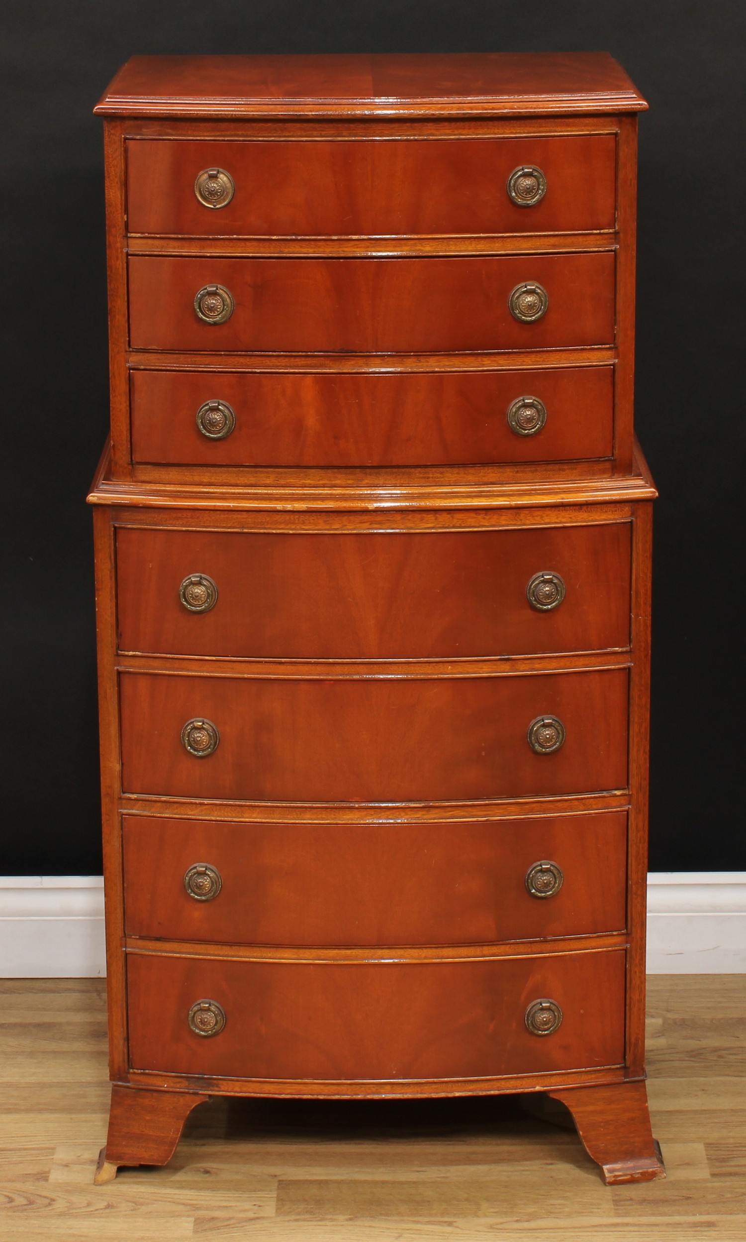 An Edwardian mahogany bedroom cupboard; others similar; a bow front chest of seven drawers, 109cm - Image 2 of 12