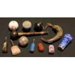A collection of walking cane handles, various, Japanese cloisonne, horn; millefiori glass; amethyst;