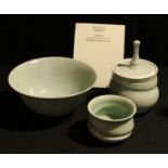 Studio Pottery - Alex Shimwell, a celedon glazed porcelain bowl, 7.5cm high, 16.5cm diameter;