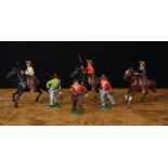 W Britain (Britains) six painted lead Cowboy figures, various poses including some mounted on