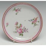 A rare French hard paste porcelain saucer, probably Brancas-Lauraguais factory, painted in the