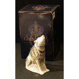 A Royal Crown Derby Wolf paperweight, gold stopper, 1st quality, boxed