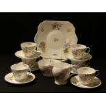 A Shelley Wild Flowers pattern tea set for six, milk, sugar, bread and butter plate, pattern