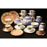 Ceramics - Royal Worcester Pagoda pattern teaware including teapot, sucrier, cream jug, cups and